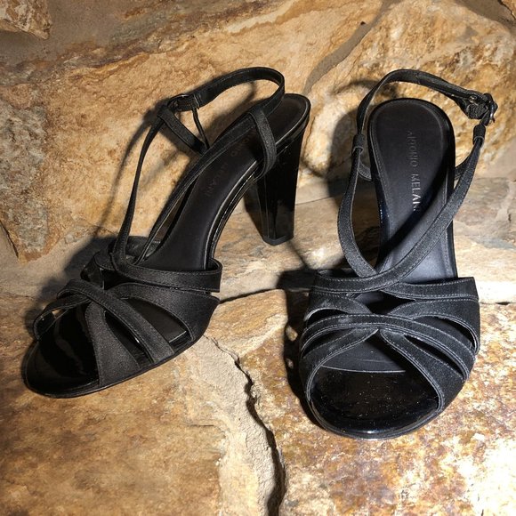 Black Satin Dress Sandals - Picture 1 of 4